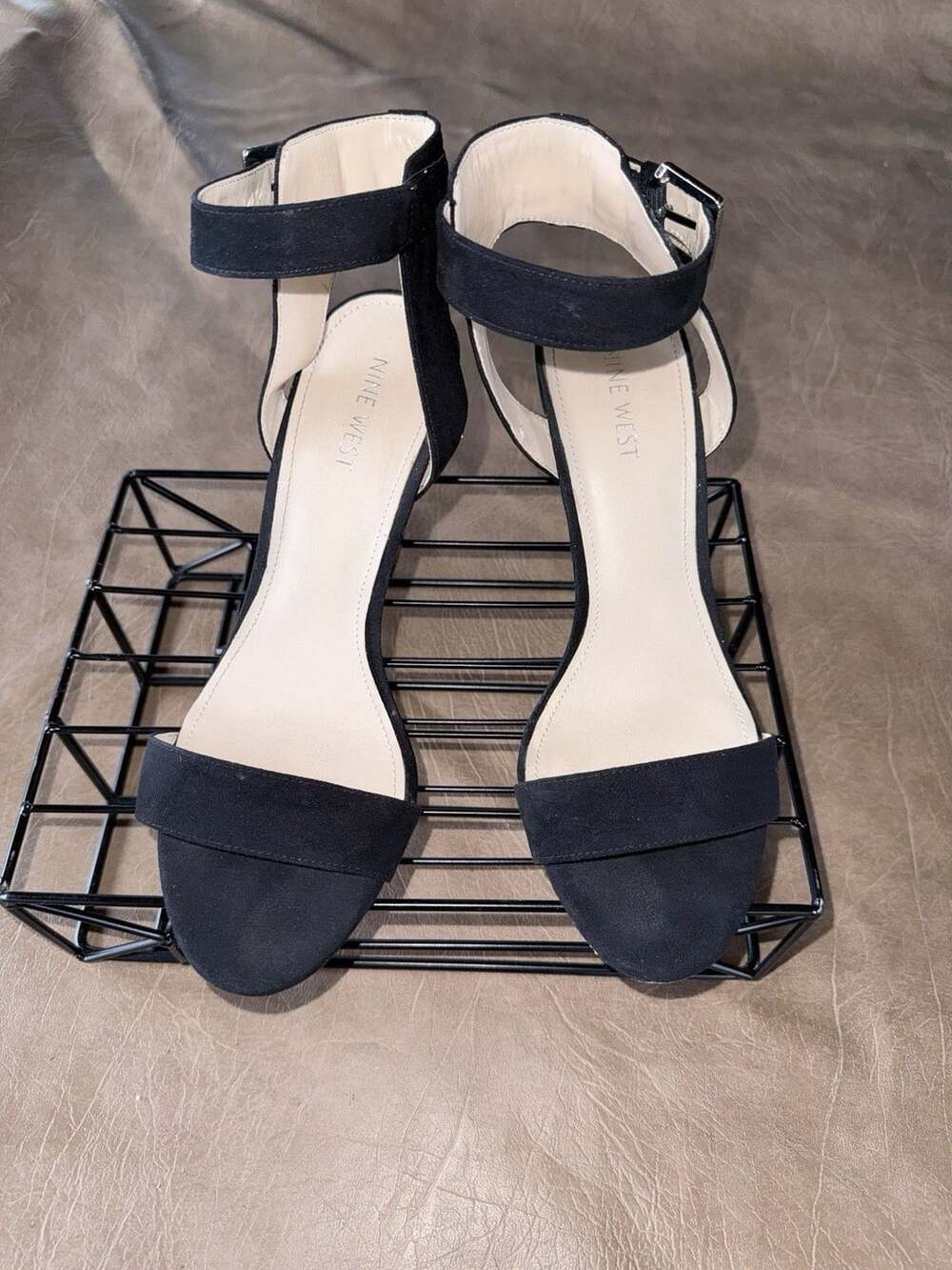 Nine West Black Strappy Ankle Strap Buckle Cone Heel Open Toe Sandals
